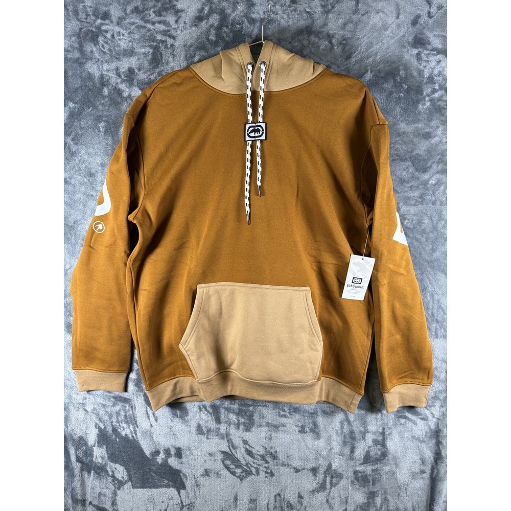 Ecko Unltd Hoodie Mens XL Brown Pullover Fleece Sweatshirt East All City Logo